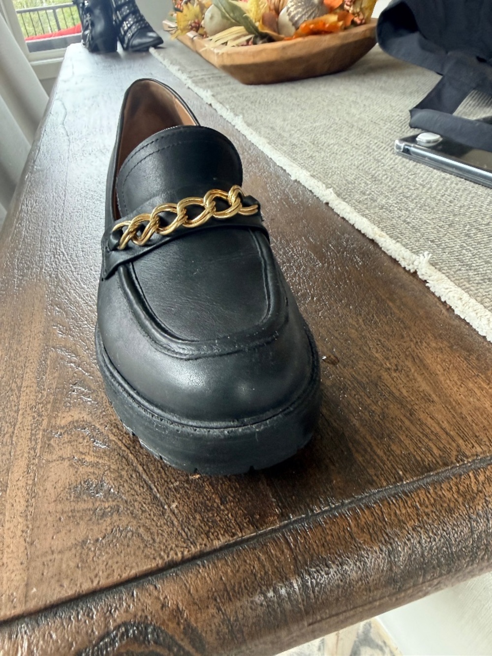 Sam Edelman Taylor Loafers Black Leather Chunky Chain 90s Size 10